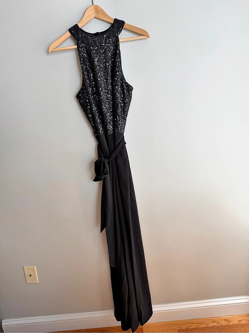Maeve Sequin Halter Jumpsuit Black & Silver Size 10 Like New